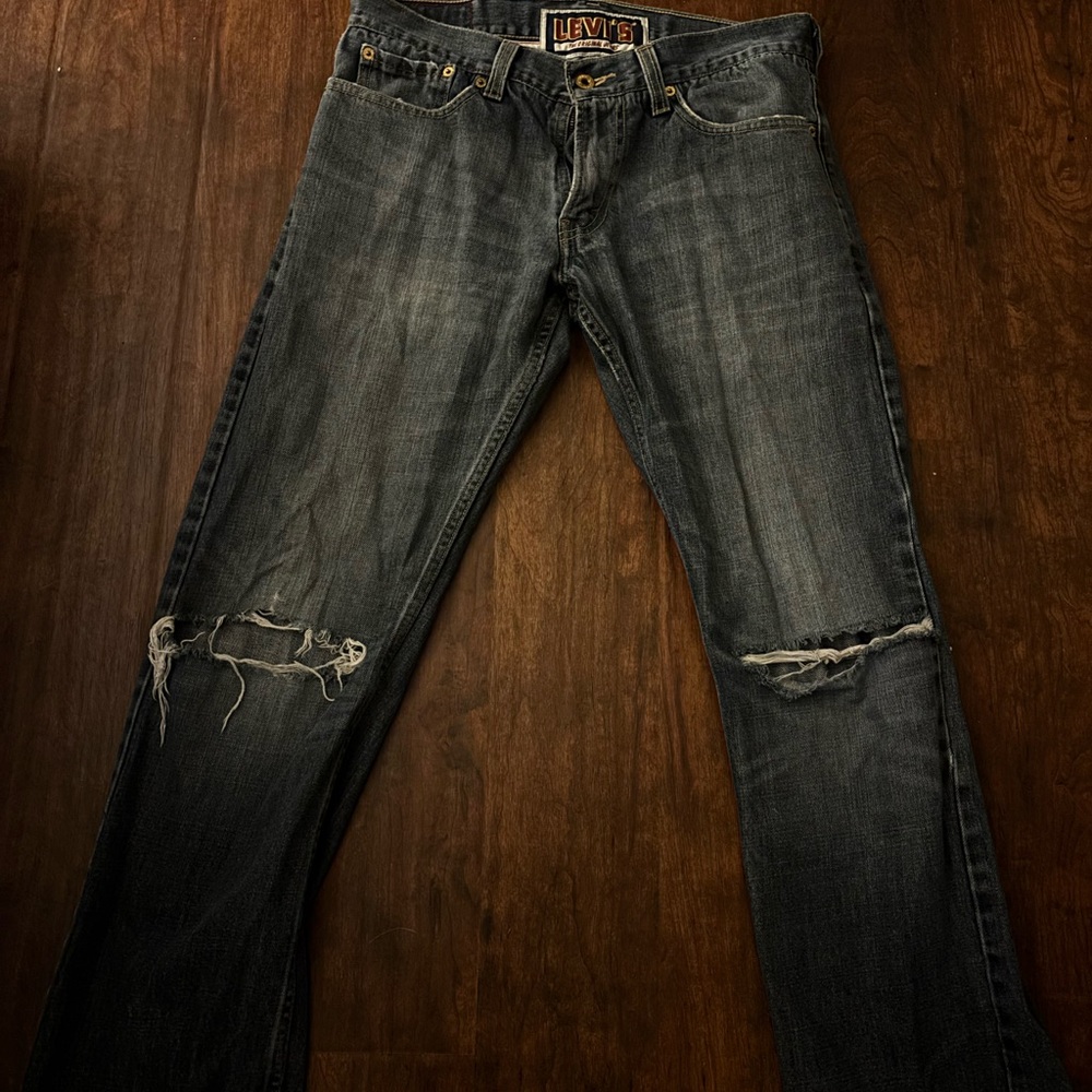 Levi's Men's Straight Fit Ripped Dark Blue Jeans